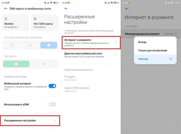 Как отключить интернет на СИМ-карте. Не забудьте отключить интернет в роуминге. Фото.