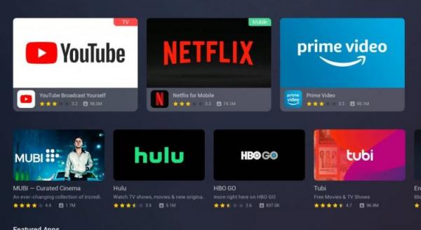 Emotn Store TV — бесплатный аналог Плей Маркет для Андроид ТВ. Удобный магазин приложений, который своим интерфейсом сильно напоминает Плей Маркет. Фото.