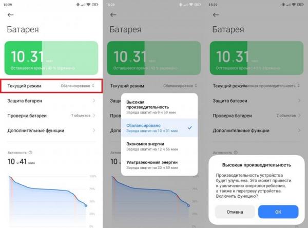 Производительный режим на Xiaomi. Бесполезный режим, совсем не увеличивающий производительность. Фото.