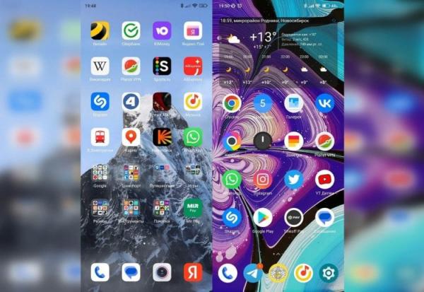 Недостатки POCO Launcher. Круглые значки — фирменный почерк POCO Launcher (справа). Фото.