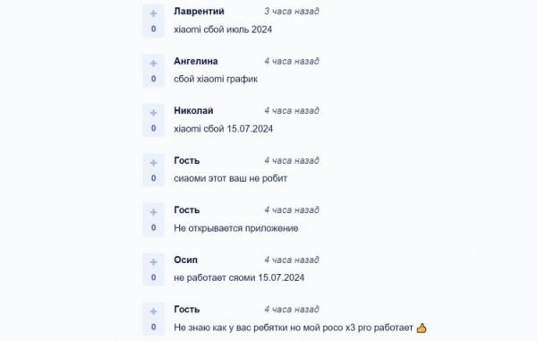 Массовый сбой Xiaomi сегодня — что случилось. Большую часть отзывов, как кажется, писали боты для оптимизации трафика на малоизвестный сайт. Фото.