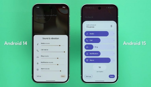 Сравнение Android 14 и Android 15. Обратите внимание на дизайн ползунков в Android 15. Фото: Trakin Tech English. Фото.