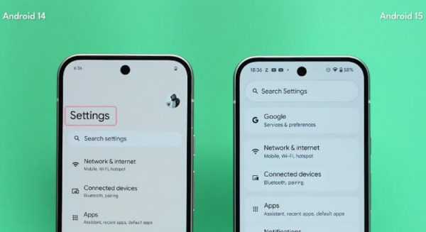 Сравнение Android 14 и Android 15. Кажется, новое меню настроек стало удобнее. Фото: Trakin Tech English. Фото.