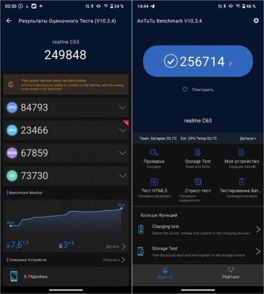 Характеристики realme C63. В AnTuTu смартфон выдает свыше 250 тысяч очков — даже больше, чем заявляет производитель! Характеристики realme C63. В AnTuTu смартфон выдает свыше 250 тысяч очков — даже больше, чем заявляет производитель! Фото.