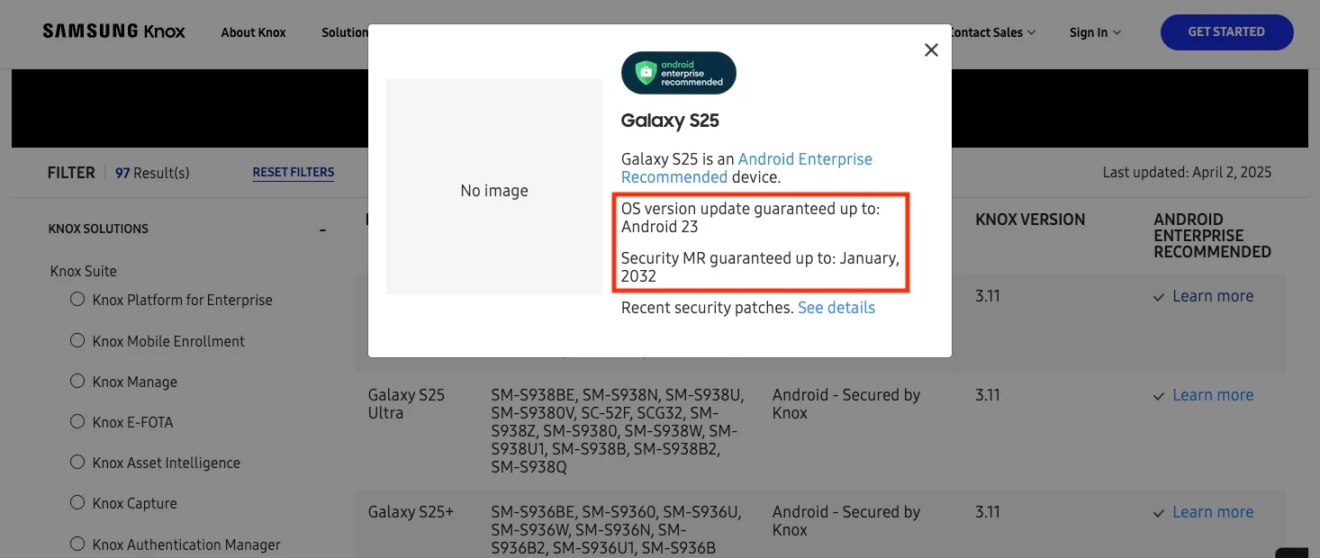 Поддержка Galaxy S25 Enterprise Edition, Galaxy S25+ Enterprise Edition и Galaxy S25 Ultra Enterprise Edition