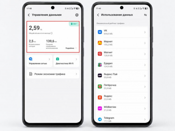 Проверка потребления трафика на телефоне Android. Фото.