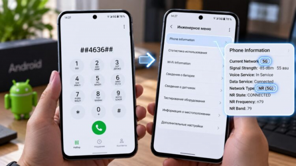Проверка 5G в инженерном меню Android. Фото.