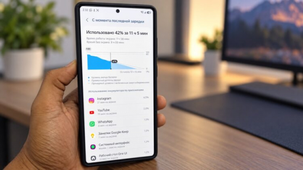 Статистика потребления энергии после отключения Always On Display