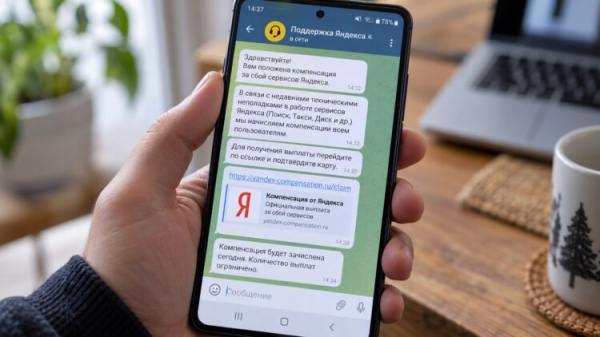 Пример сообщения от мошенника с предложением компенсации