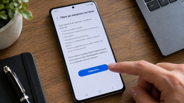 Человек готовится сбросить Samsung до заводских настроек