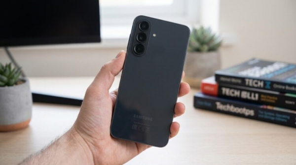 Смартфон Galaxy A57 в руке