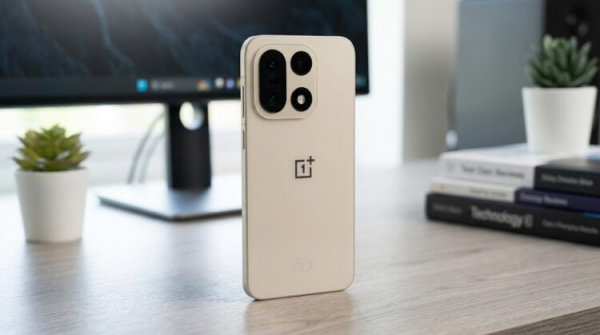 Смартфон OnePlus 15 стоит на столе