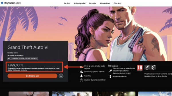 Стоимость стандартного издания GTA VI в турецком PS Store