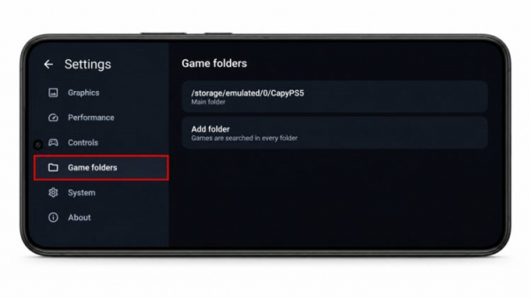 Выбор папки для игр в настройках CapyPS5