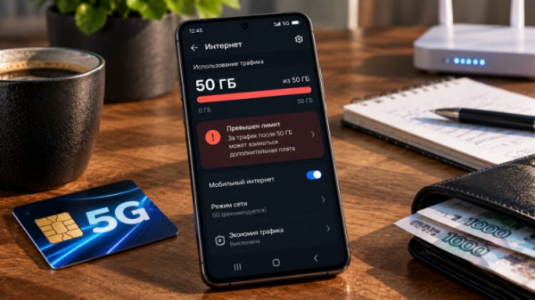 Смоделированный интерфейс с лимитом 50 ГБ на использование VPN через 5G