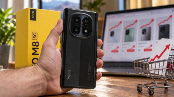 Смартфон POCO M8 5G в руке